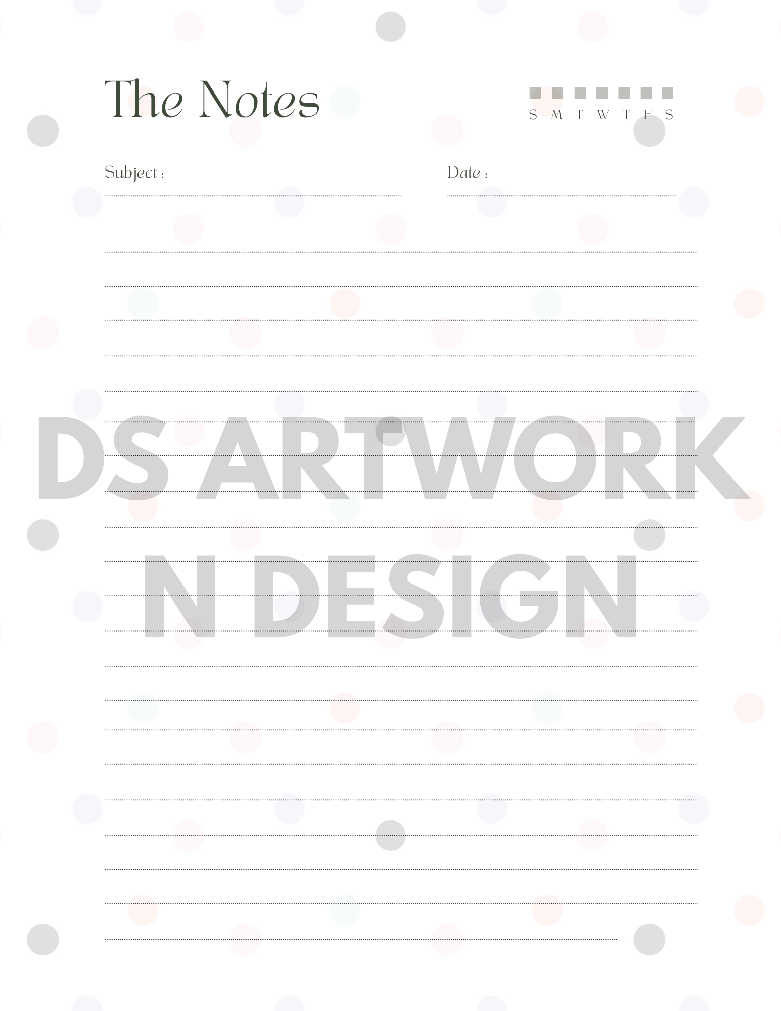 Cute Cat and Polka Dot weekly Planner - digital download - DS Artwork N Design