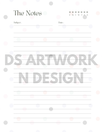 Cute Cat and Polka Dot weekly Planner - digital download - DS Artwork N Design