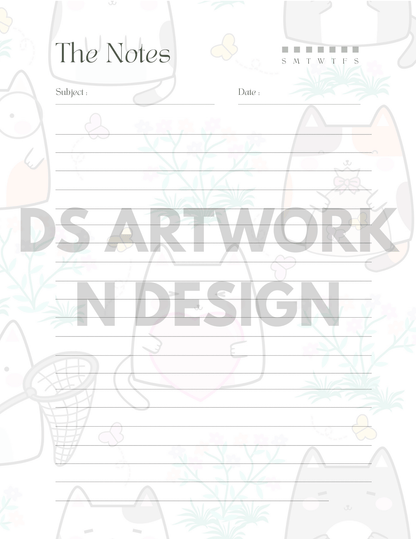 Cute Cat and Polka Dot weekly Planner - digital download - DS Artwork N Design