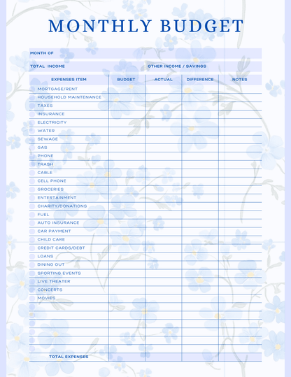 Free Multiple Monthly Budget Planner - Digital - DS Artwork N Design