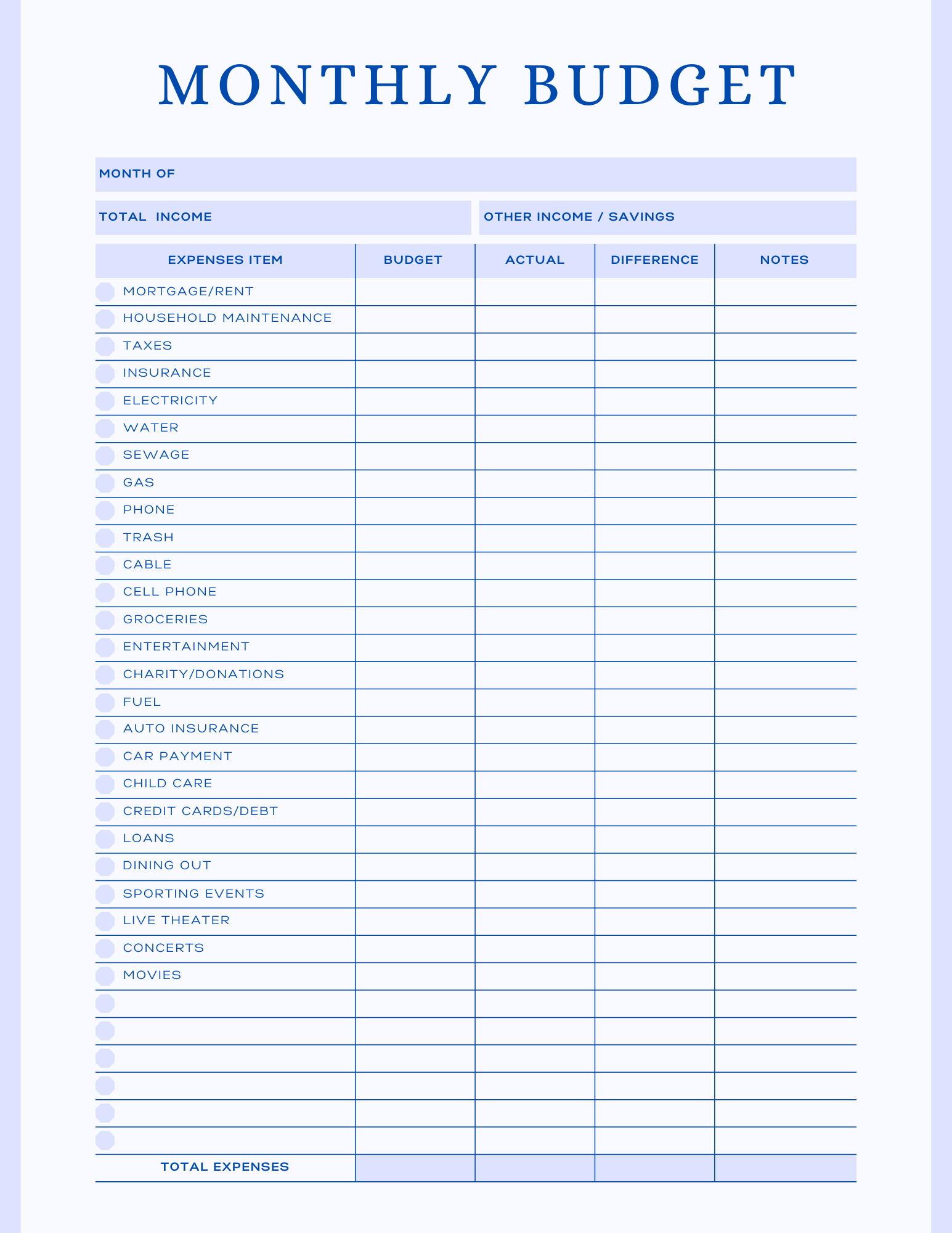 Free Multiple Monthly Budget Planner - Digital - DS Artwork N Design