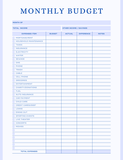 Free Multiple Monthly Budget Planner - Digital - DS Artwork N Design