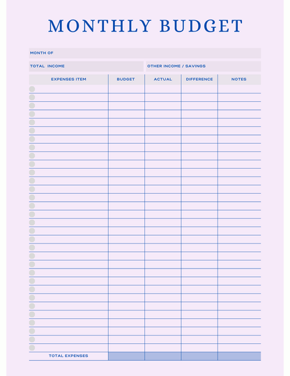 Free Multiple Monthly Budget Planner - Digital - DS Artwork N Design