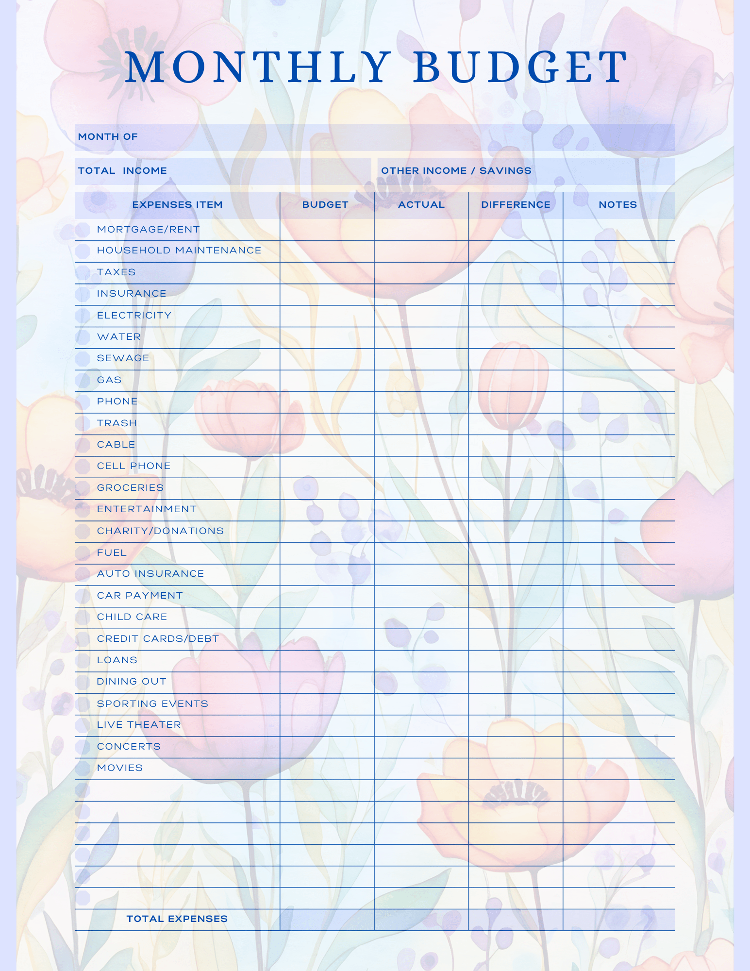 Free Multiple Monthly Budget Planner - Digital - DS Artwork N Design