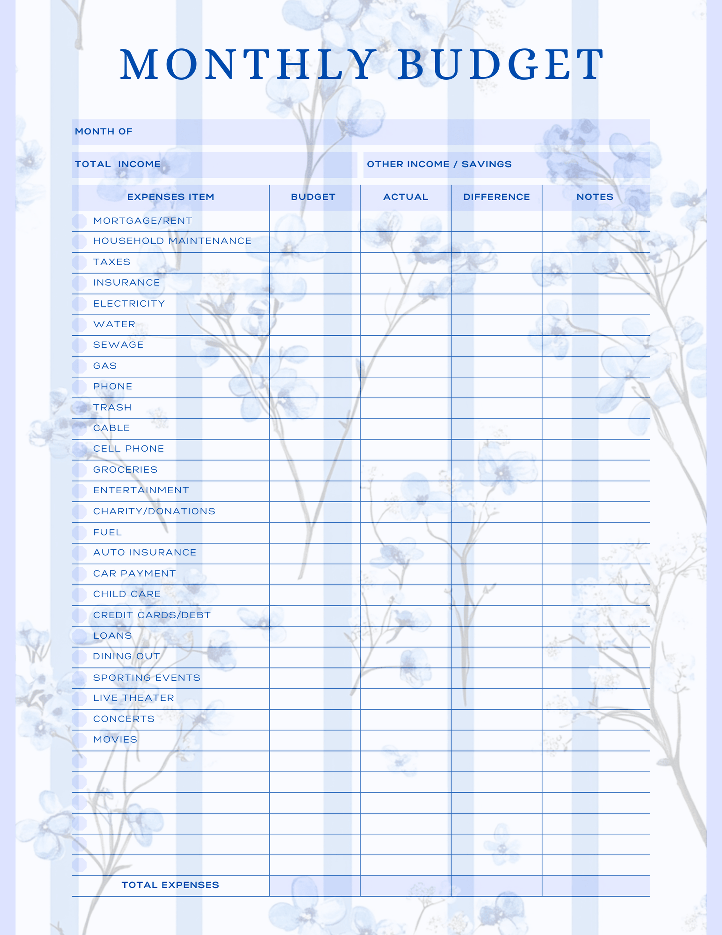 Free Multiple Monthly Budget Planner - Digital - DS Artwork N Design
