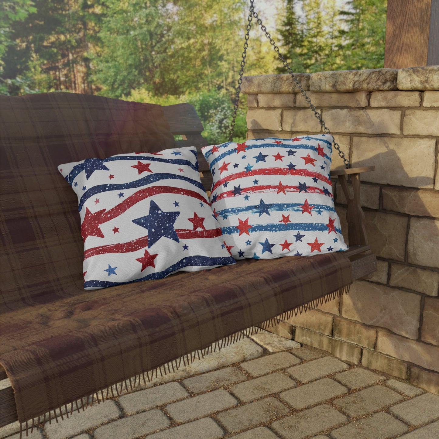 Patriotic Outdoor Pillows - Red, White & Blue Star Design - DS Artwork N Design