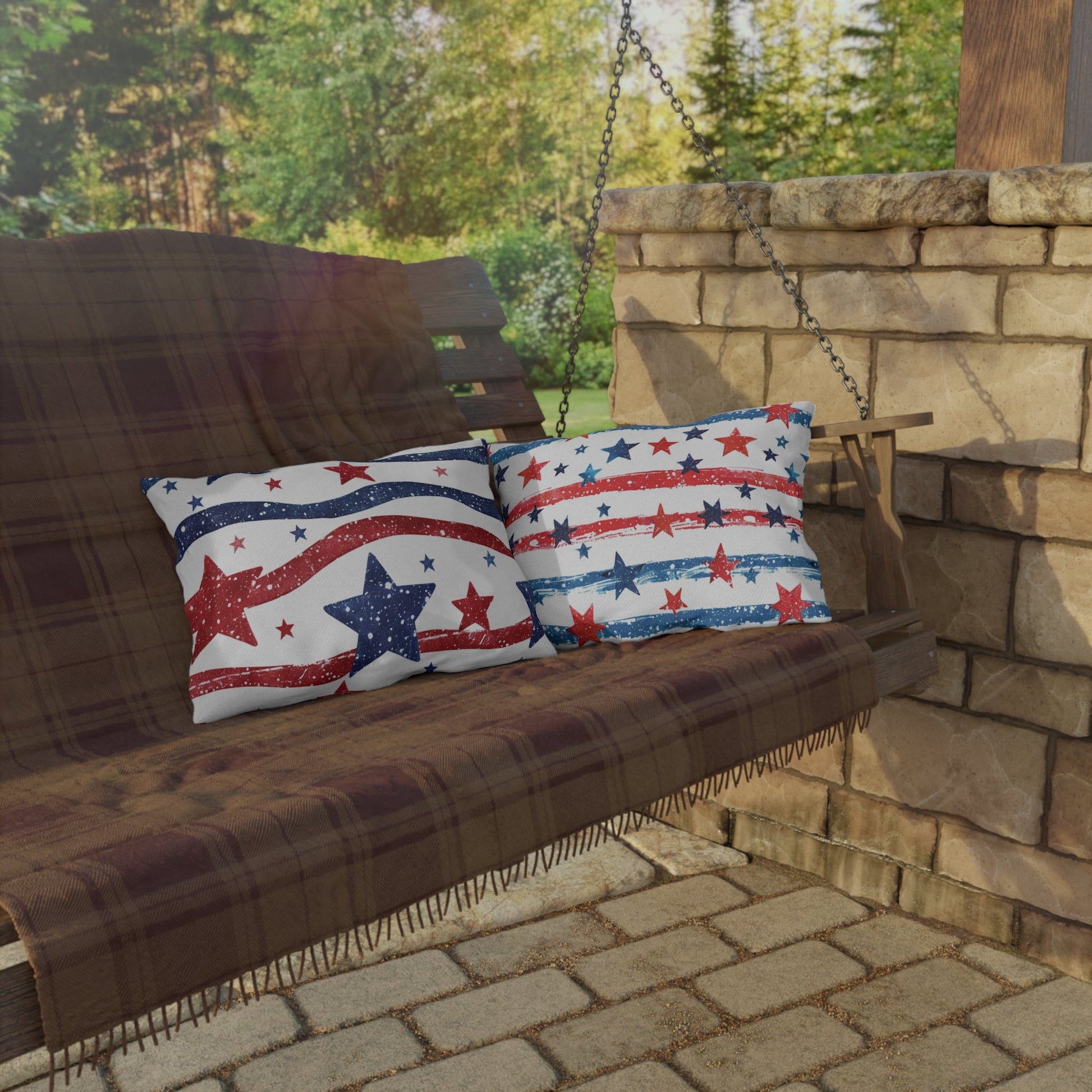 Patriotic Outdoor Pillows - Red, White & Blue Star Design - DS Artwork N Design