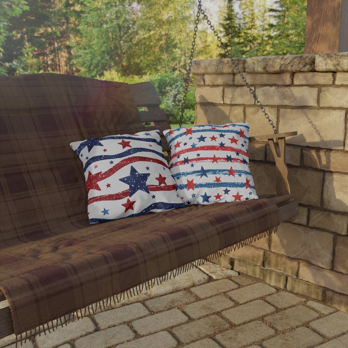 Patriotic Outdoor Pillows - Red, White & Blue Star Design - DS Artwork N Design