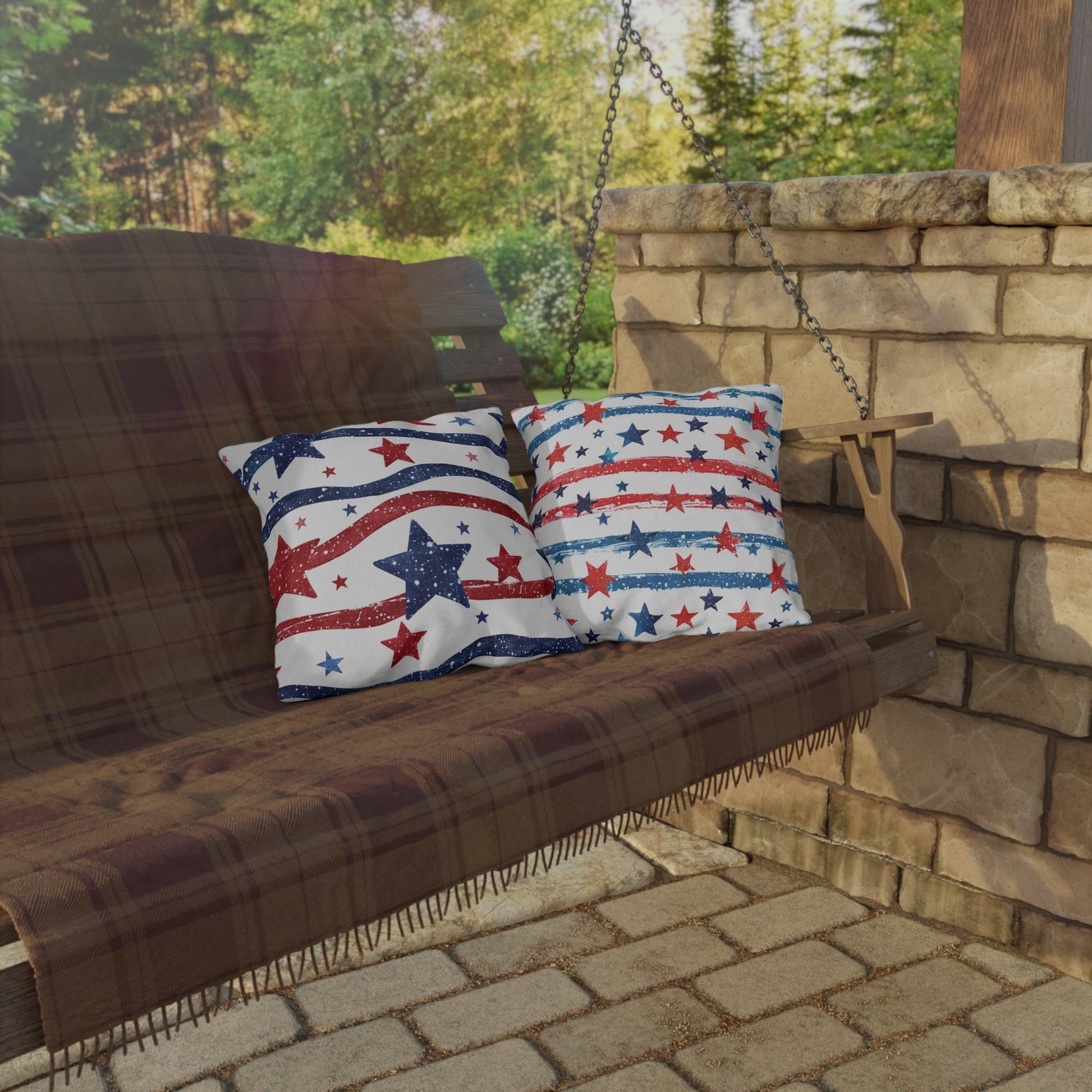 Patriotic Outdoor Pillows - Red, White & Blue Star Design - DS Artwork N Design