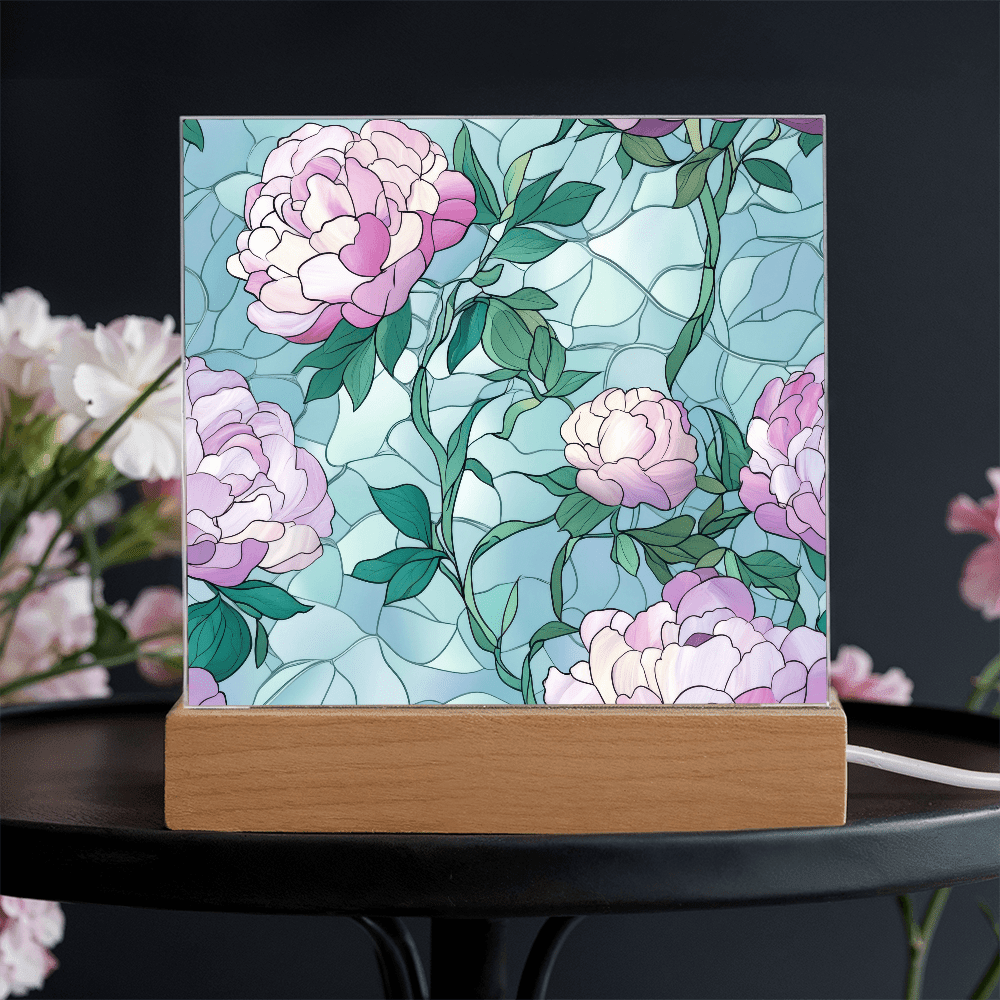 Rose stained Glass pattern - Acrylic panel with LED Light - DS Artwork N Design