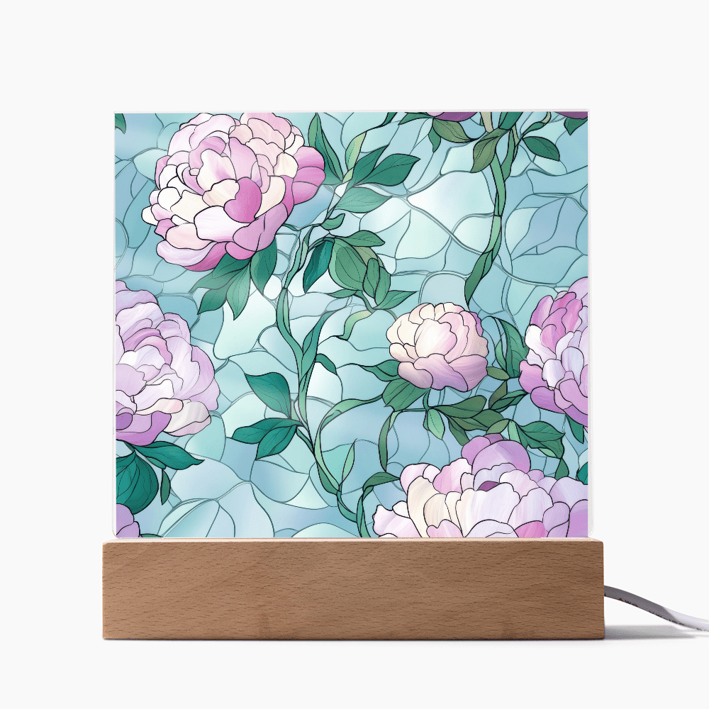 Rose stained Glass pattern - Acrylic panel with LED Light - DS Artwork N Design
