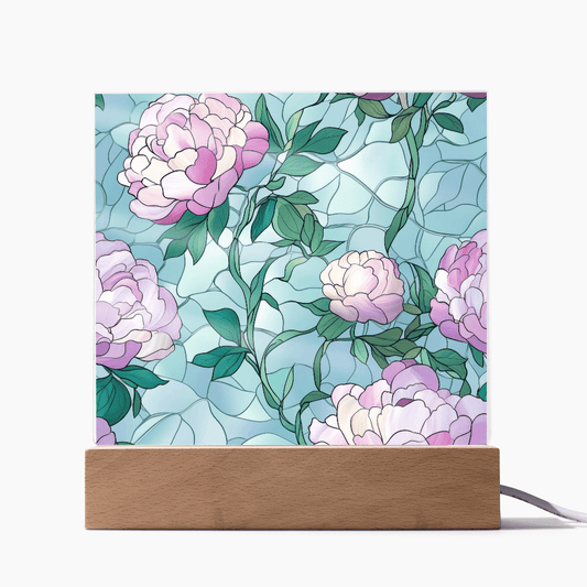 Rose stained Glass pattern - Acrylic panel with LED Light - DS Artwork N Design