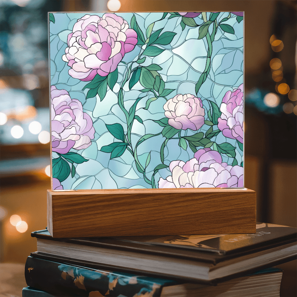 Rose stained Glass pattern - Acrylic panel with LED Light - DS Artwork N Design