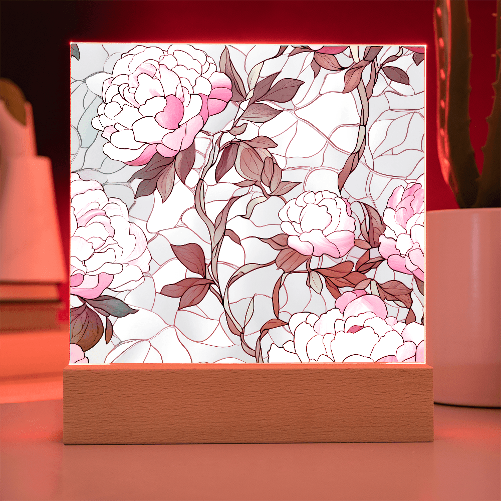 Rose stained Glass pattern - Acrylic panel with LED Light - DS Artwork N Design