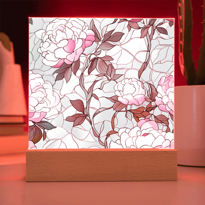 Rose stained Glass pattern - Acrylic panel with LED Light - DS Artwork N Design