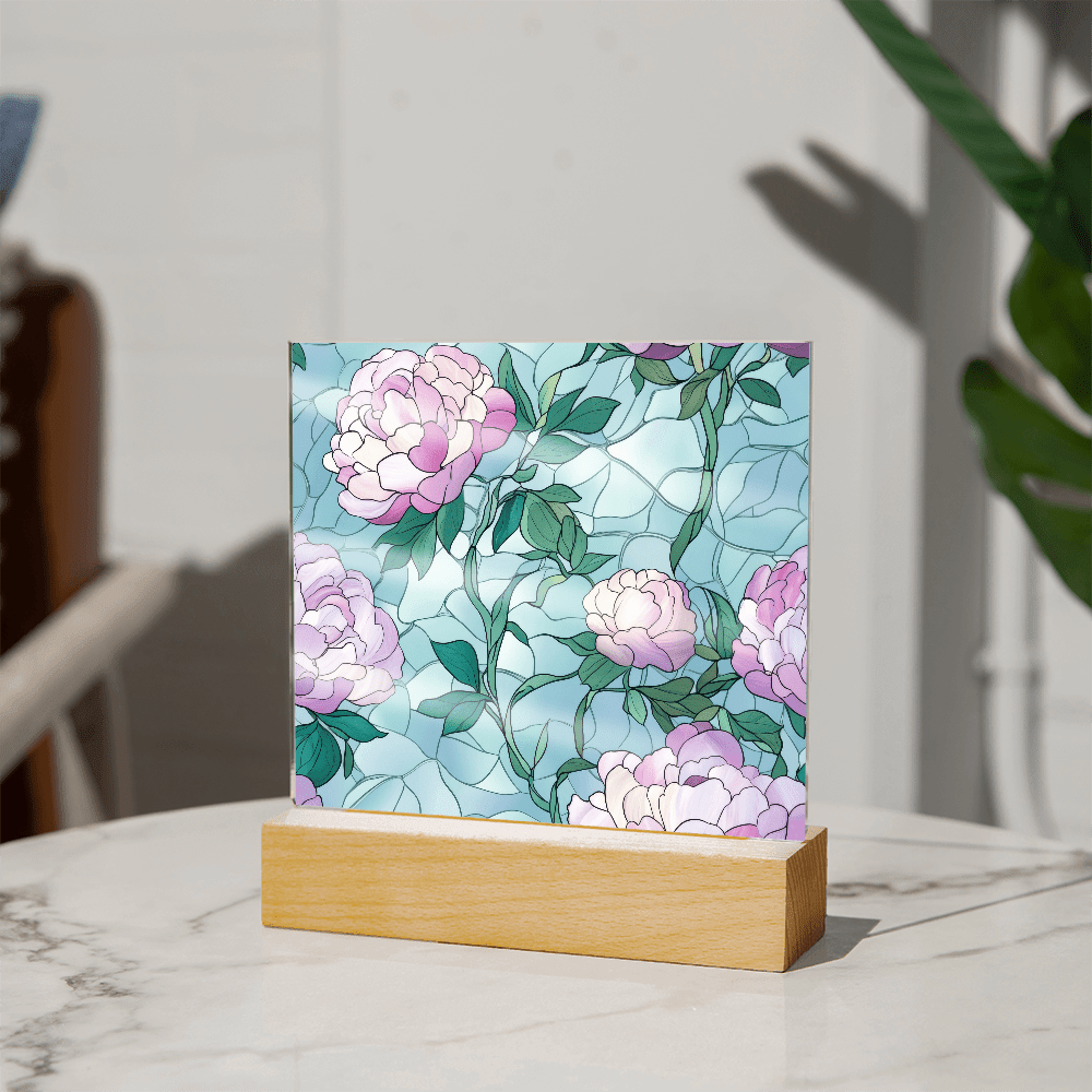 Rose stained Glass pattern - Acrylic panel with LED Light - DS Artwork N Design
