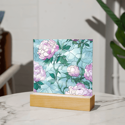 Rose stained Glass pattern - Acrylic panel with LED Light - DS Artwork N Design