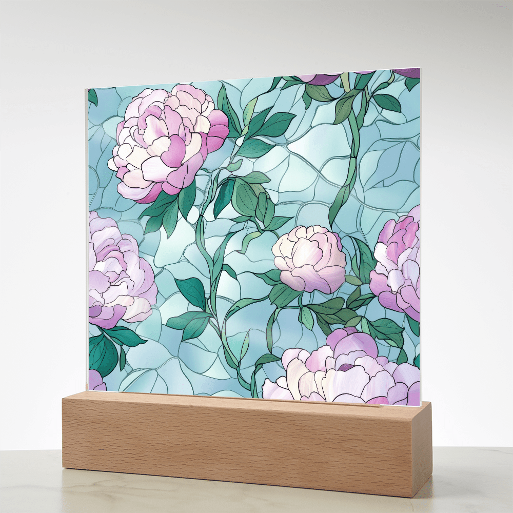 Rose stained Glass pattern - Acrylic panel with LED Light - DS Artwork N Design