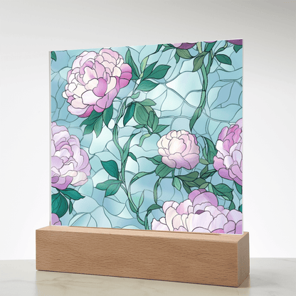 Rose stained Glass pattern - Acrylic panel with LED Light - DS Artwork N Design