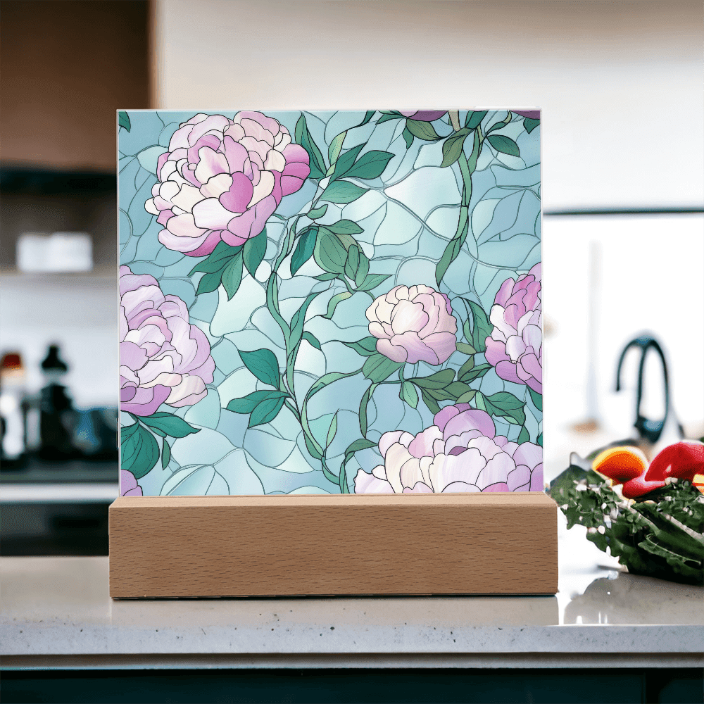 Rose stained Glass pattern - Acrylic panel with LED Light - DS Artwork N Design