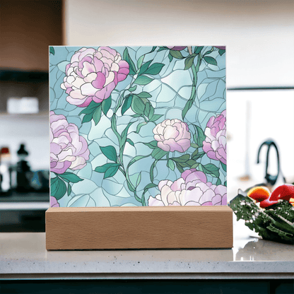 Rose stained Glass pattern - Acrylic panel with LED Light - DS Artwork N Design