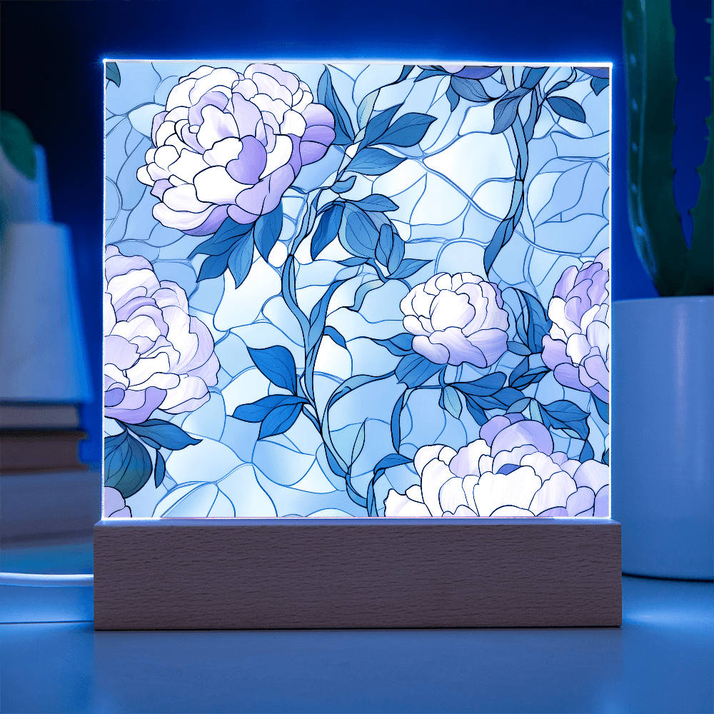Rose stained Glass pattern - Acrylic panel with LED Light - DS Artwork N Design