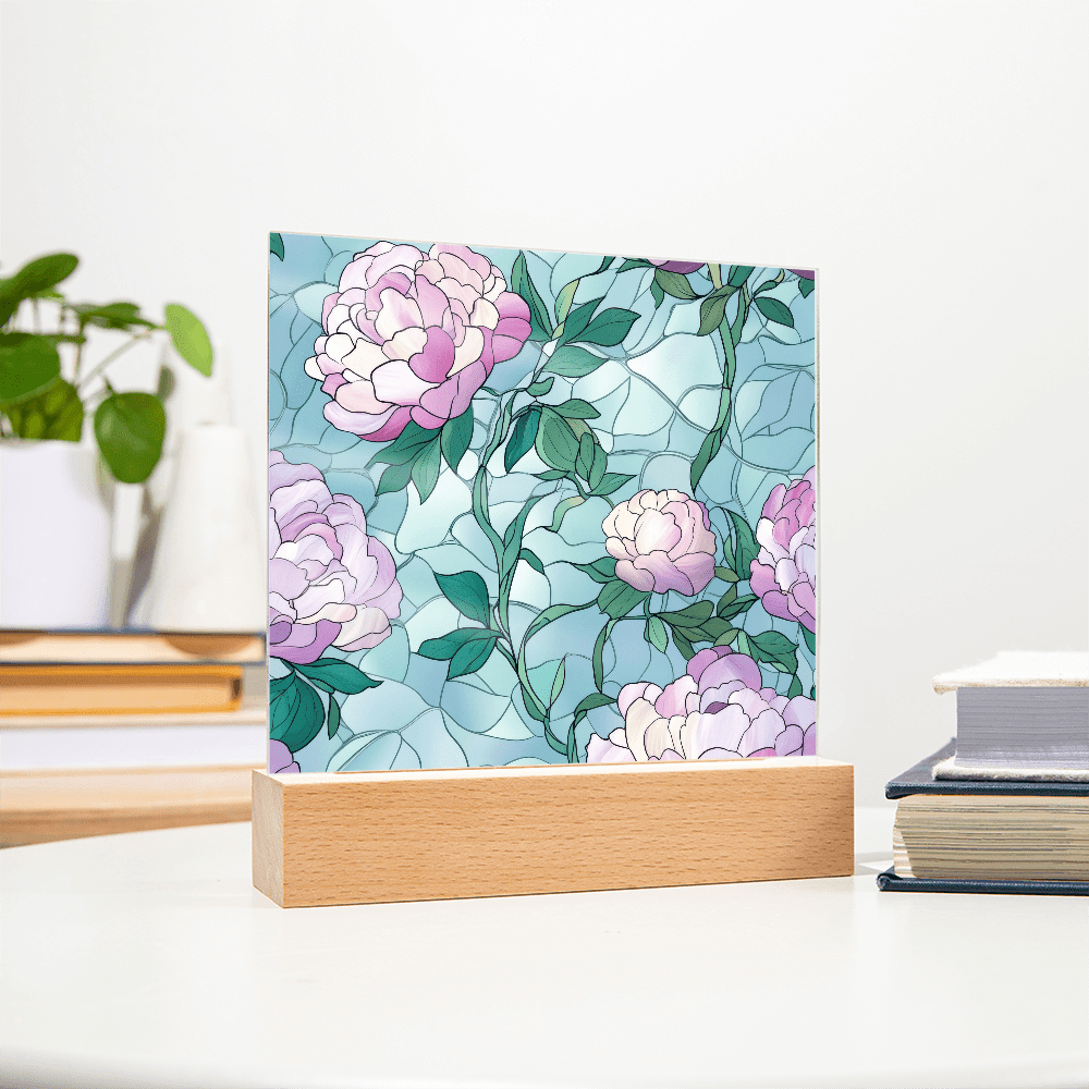 Rose stained Glass pattern - Acrylic panel with LED Light - DS Artwork N Design