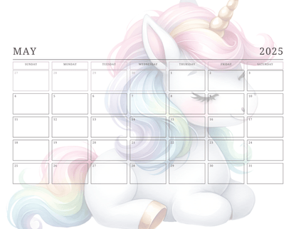 Unicorn 2025 Monthly Calendar - Digital Download - DS Artwork N Design
