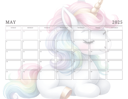 Unicorn 2025 Monthly Calendar - Digital Download - DS Artwork N Design