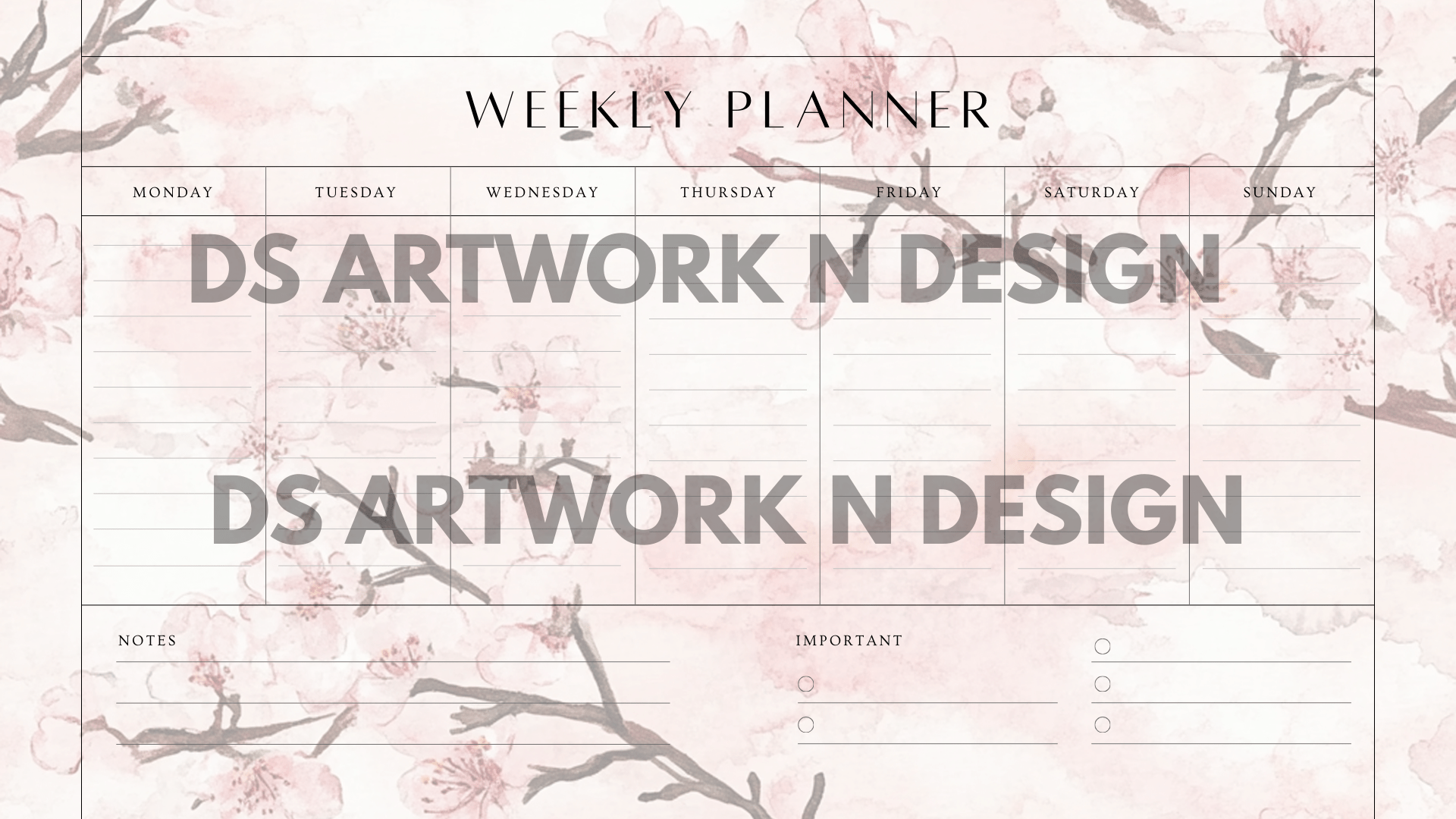 Weekly Planner - Cherry Blossom - DS Artwork N Design