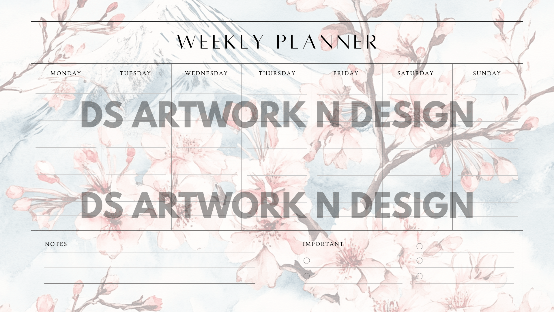 Weekly Planner - Cherry Blossom - DS Artwork N Design
