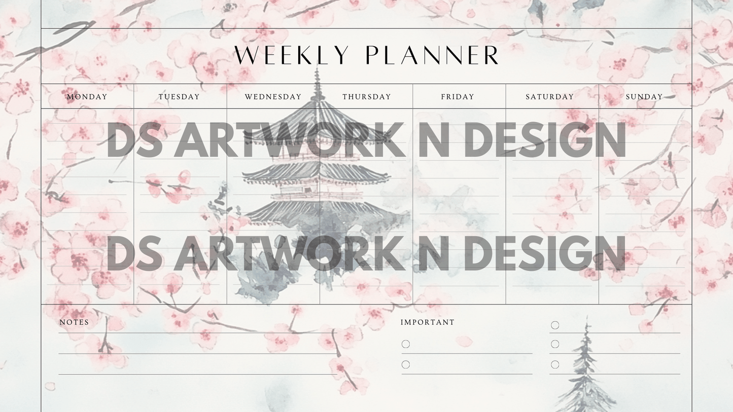 Weekly Planner - Cherry Blossom - DS Artwork N Design