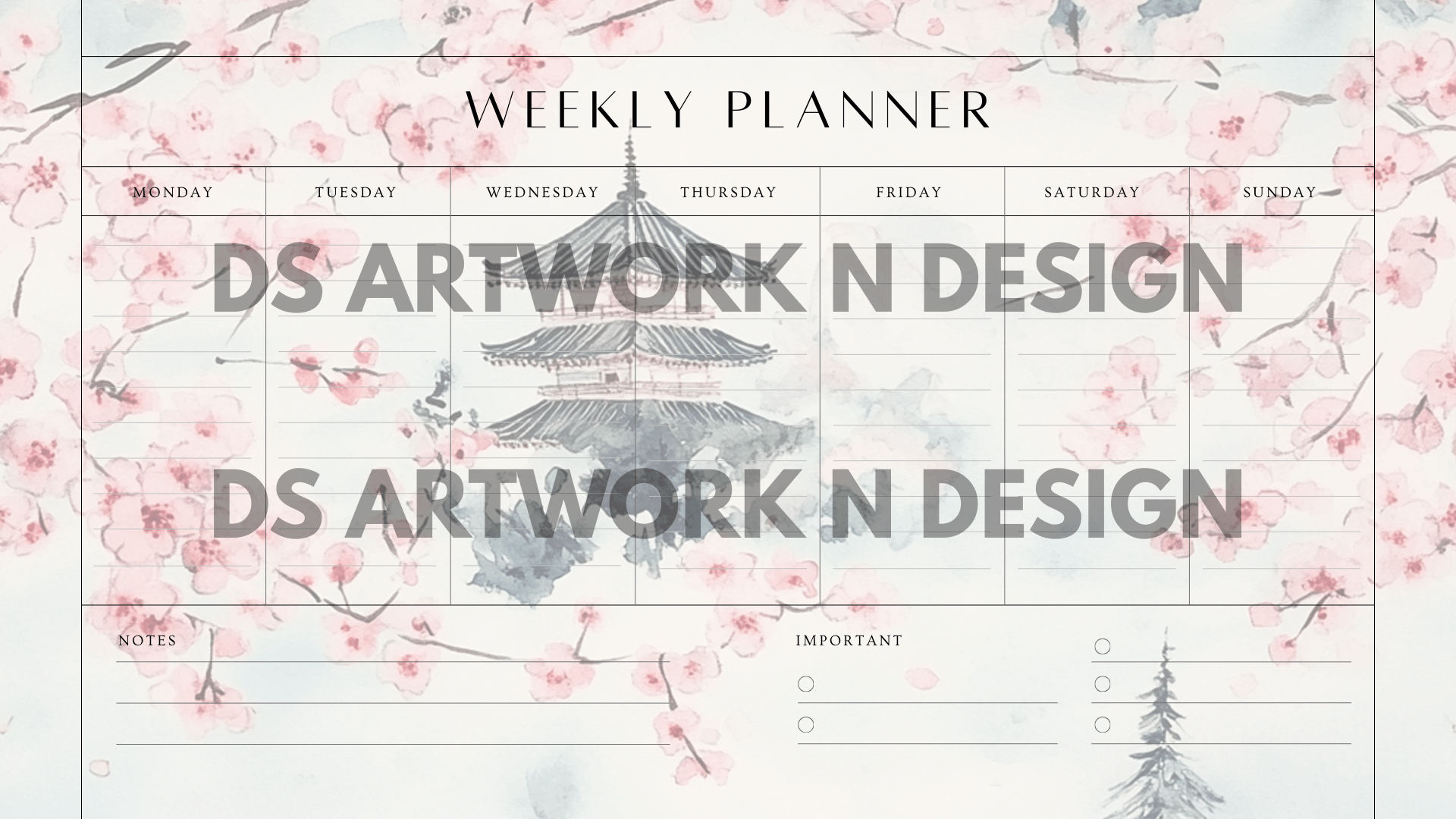 Weekly Planner - Cherry Blossom - DS Artwork N Design